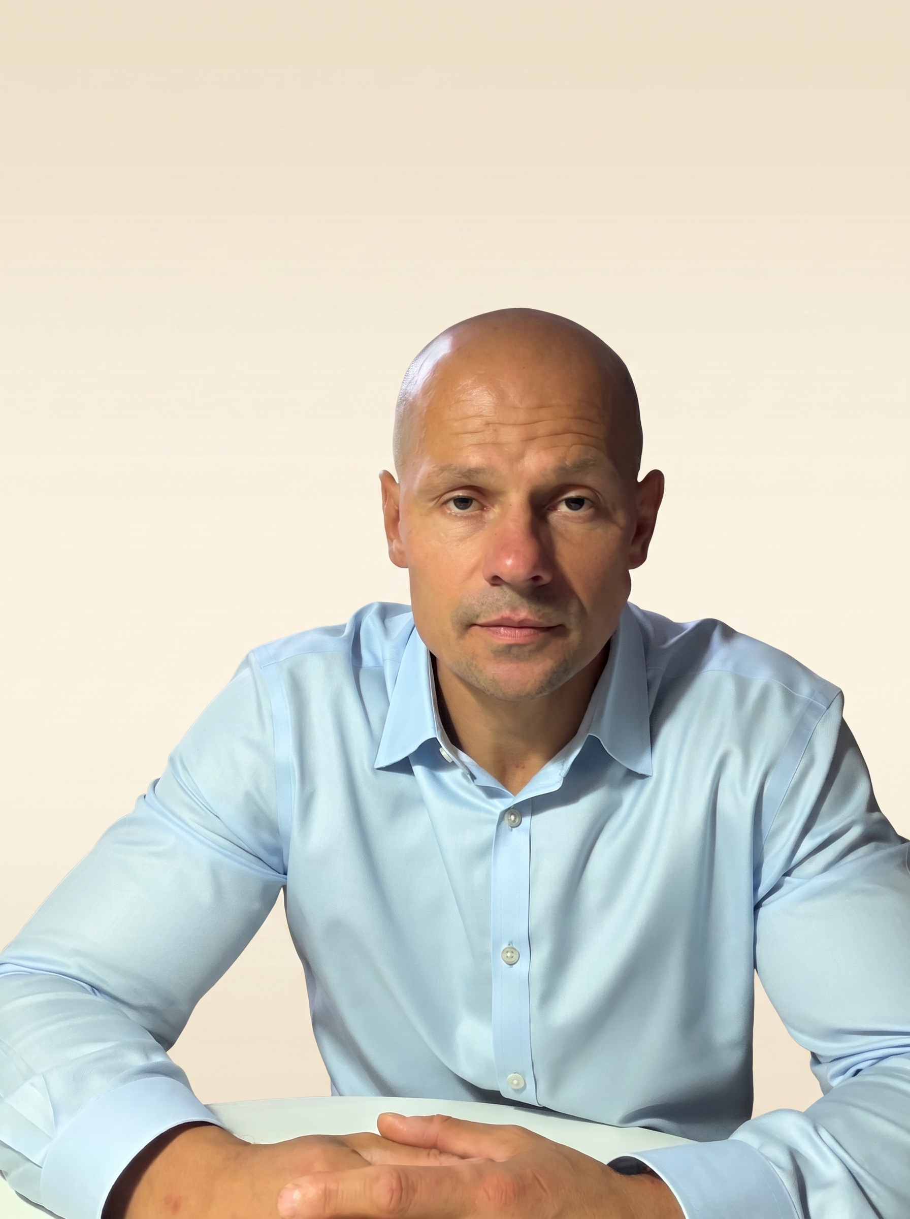 Editorial portrait of Peter Meszaros in front of a London townhouse